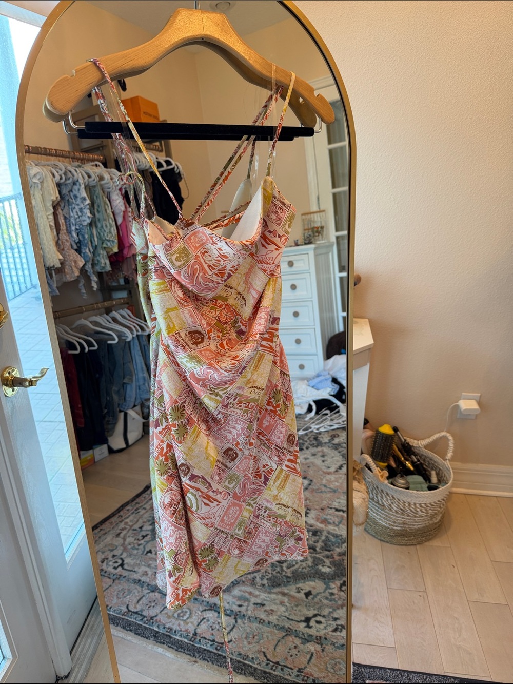 Altar'd State Pink Multi-Print Cowl Slip Midi Dress